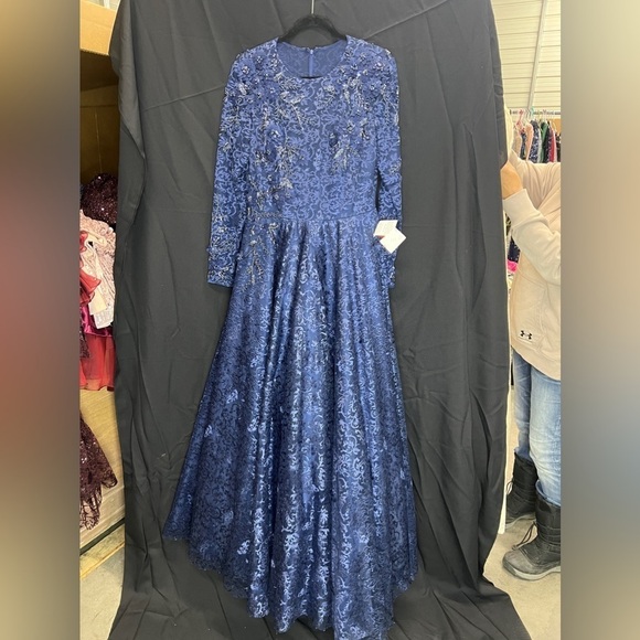 Mac Duggal 11121 NWT EMBELLISHED ILLUSION LONG SLEEVE A LINE GOWN - Picture 7 of 14